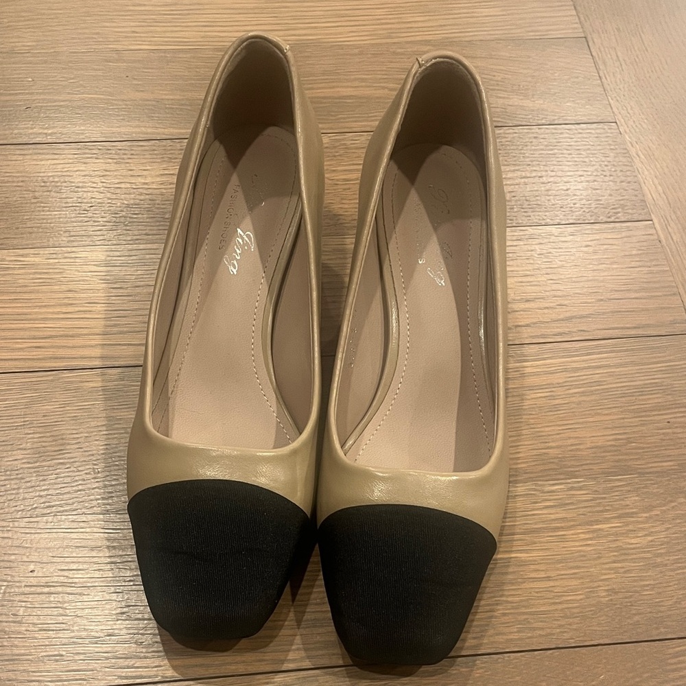 Looks like CHANEL Beige and Black Flats
